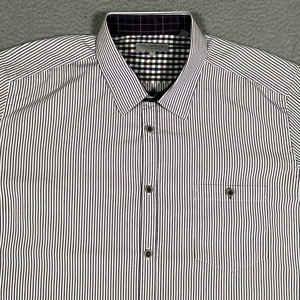 Ted Baker‎ Shirt Mens 6 Purple Striped Button Up Casual Preppy Dress Long Sleeve